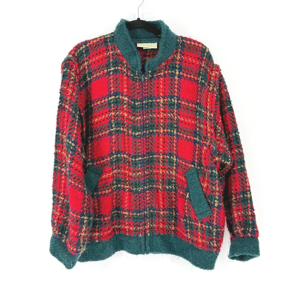 VTG Boyne Valley Womens Plaid Wool Convertable Jacket Academia Ireland Size L
